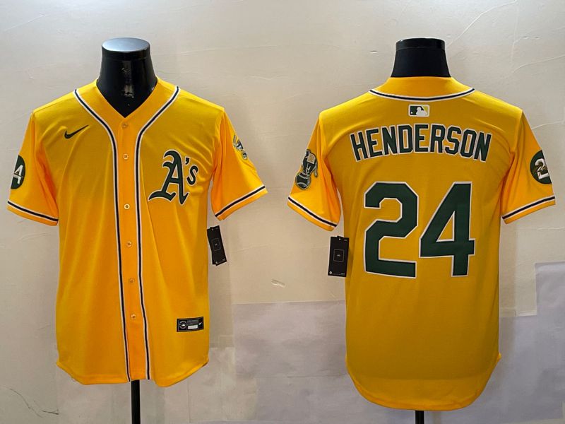 Men Oakland Athletics #24 Henderson Yellow Game Nike 2024 MLB Jersey style 1->oakland athletics->MLB Jersey